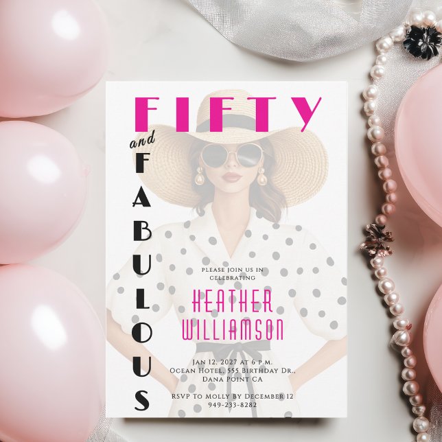 Fifty and Fabulous Black Pink 50th Birthday  Invitation (Creator Uploaded)