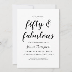 Fifty and Fabulous Black Script 50th Birthday Invitation