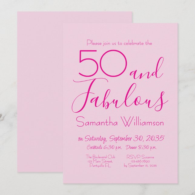 Fifty and Fabulous Blush Pink 50th Birthday Party Invitation (Front/Back)