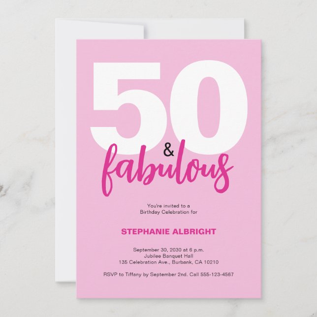 Fifty and Fabulous Blush Pink 50th Birthday Party Invitation (Front)