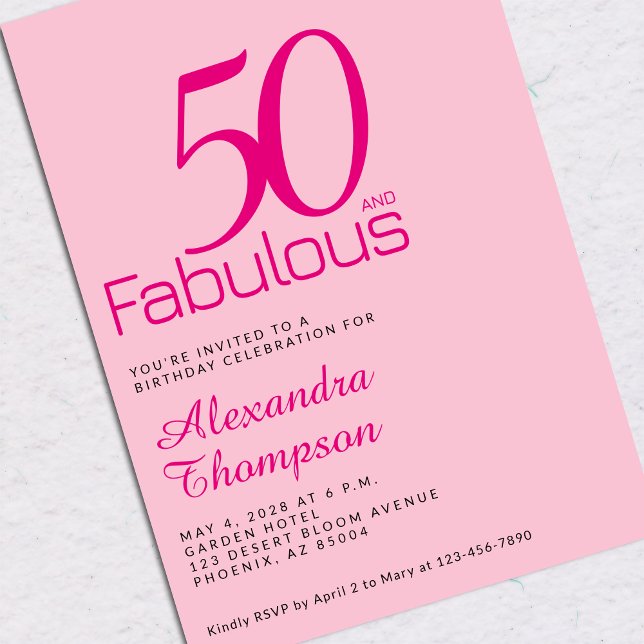 Fifty and Fabulous Blush Pink 50th Birthday Party Invitation (Creator Uploaded)