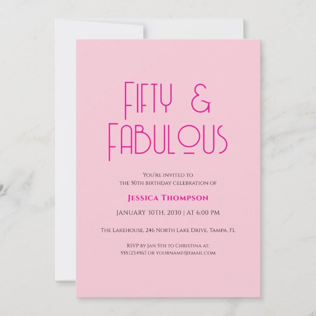 Fifty and Fabulous Blush Pink 50th Birthday Party  Invitation (Front)