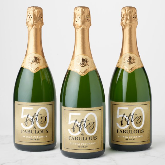 Fifty and Fabulous Bold 50th Birthday Party Sparkling Wine Label (Bottles)