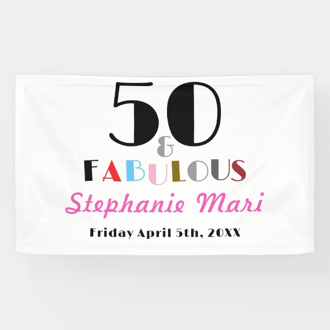 Fifty and Fabulous Bold Photo 50th Birthday Banner (Horizontal)