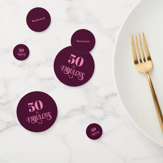 Fifty and Fabulous Burgundy Birthday Party Confetti (Group)
