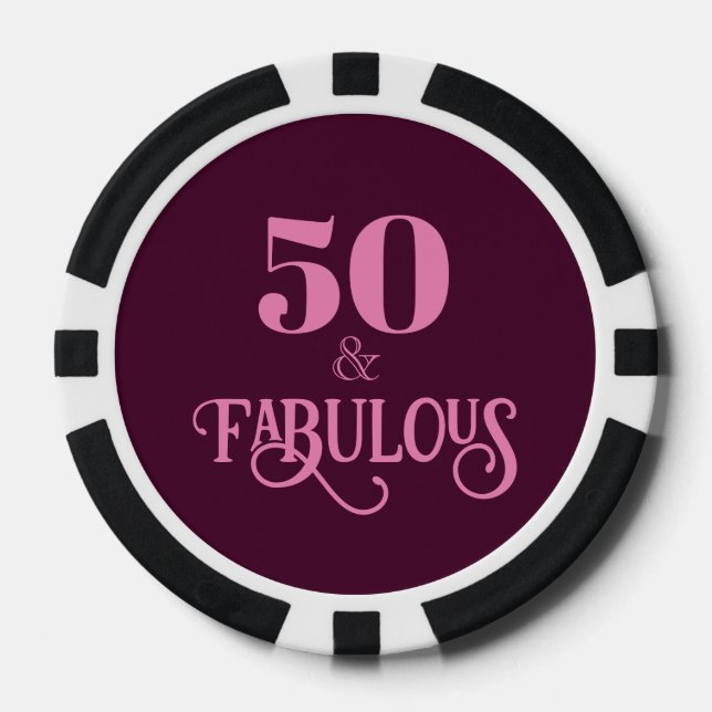 Fifty and Fabulous Burgundy Birthday Party Poker Chips (Front)