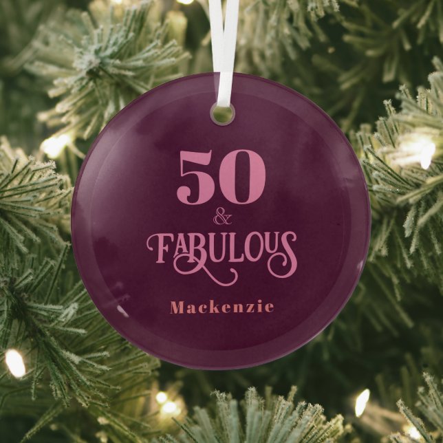 Fifty and Fabulous Burgundy Glass Ornament (Insitu)