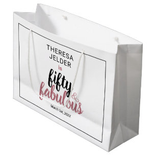 Fifty and Fabulous Chic Pink Blush Birthday Large Gift Bag