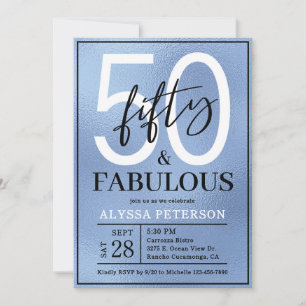Fifty and Fabulous Dusty Blue Script 50th Birthday Invitation