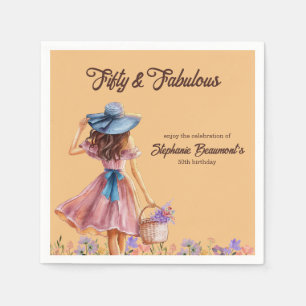 Fifty and Fabulous Elegant Woman's 50th Birthday Napkin