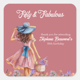 Fifty and Fabulous Elegant Woman's 50th Birthday Square Sticker