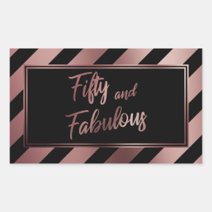 Fifty and Fabulous Faux Rose Gold & Black Stripes Sticker