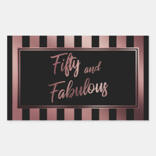 Fifty and Fabulous Faux Rose Gold & Black Stripes Sticker