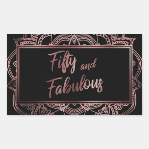 Fifty and Fabulous Faux Rose Gold Mandala on Black Sticker
