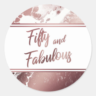 Fifty and Fabulous Faux Rose Gold Marbled Pattern Classic Round Sticker