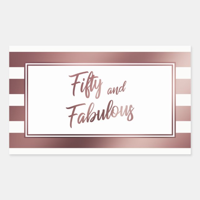 Fifty and Fabulous Faux Rose Gold & White Stripes Sticker (Front)