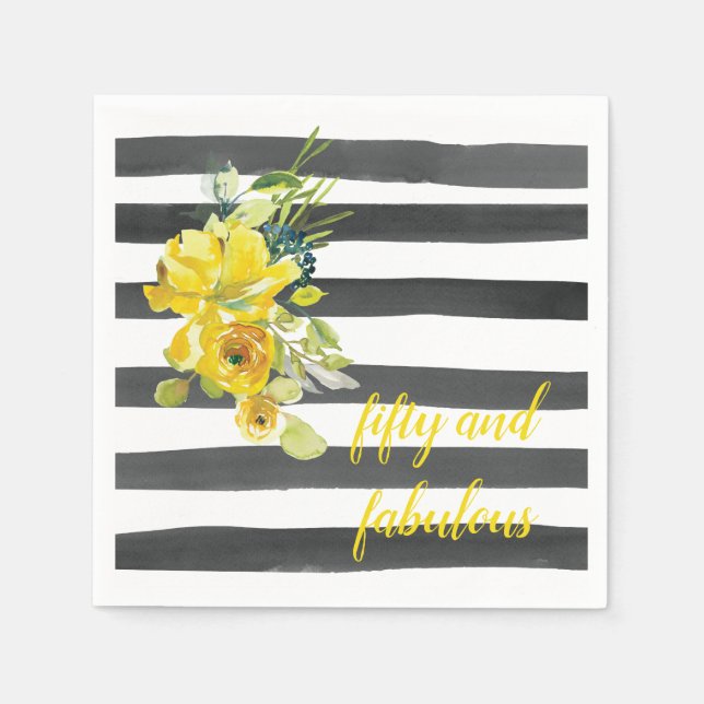 Fifty and Fabulous Floral Birthday Party Napkin (Front)