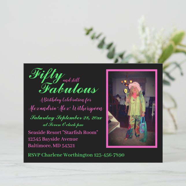 Fifty and Fabulous Fun Colourful 50th Birthday Invitation (Standing Front)