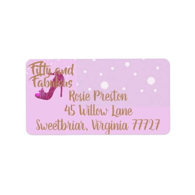 Fifty and Fabulous GirlySparkly Hot Pink Gold Text Label (Front)
