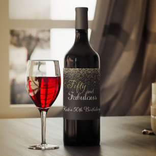 Fifty and Fabulous Gold Birthday Wine Label
