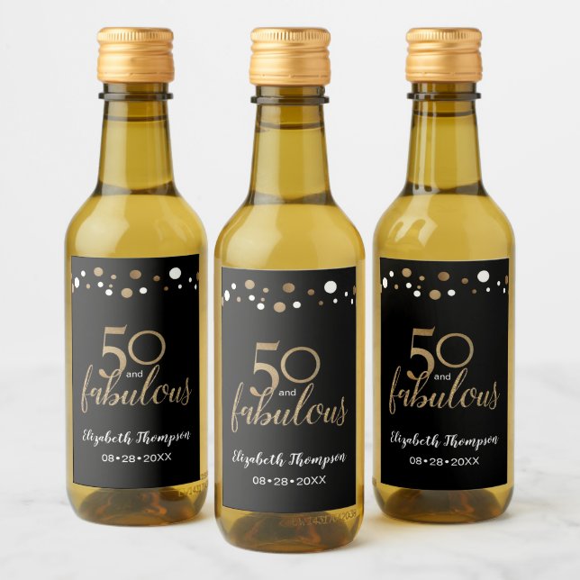 Fifty and Fabulous Gold confetti 50th birthday Wine Label (Bottles)