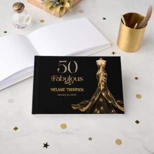 Fifty and Fabulous Gold Dress Black 50th Birthday Guest Book