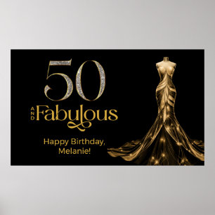 Fifty and Fabulous Gold Dress Black 50th Birthday Poster