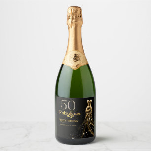Fifty and Fabulous Gold Dress Black 50th Birthday Sparkling Wine Label