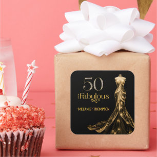 Fifty and Fabulous Gold Dress Black 50th Birthday Square Sticker