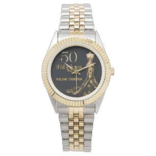Fifty and Fabulous Gold Dress Black 50th Birthday Watch