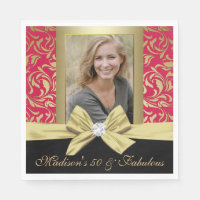 Fifty and Fabulous gold red damask 50th Birthday