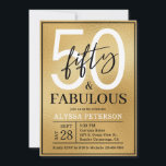 Fifty and Fabulous Gold Script 50th Birthday Invitation<br><div class="desc">This 50 & Fabulous gold foil,  black and white 50th birthday party invitation with script text is perfect for your loved one who's turning fifty!  It's fonts are trendy yet classic.</div>