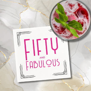 Fifty and Fabulous Hot Pink Art Deco 50th Birthday Napkin