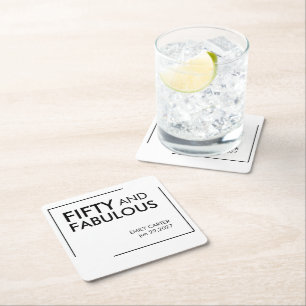 Fifty and Fabulous Modern 50th Birthday Party  Square Paper Coaster