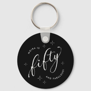 Fifty and Fabulous Modern Black 50th Birthday Keychain