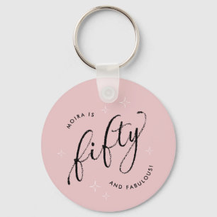 Fifty and Fabulous Modern Dusty Pink 50th Birthday Keychain