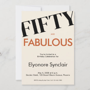 Fifty And Fabulous Modern Elegant 50th Birthday Invitation