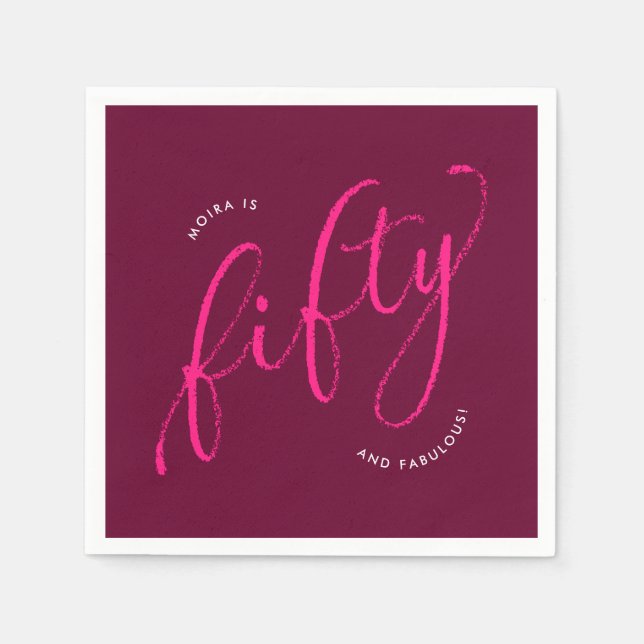 Fifty and Fabulous Modern Pink 50th Birthday Party Napkin (Front)