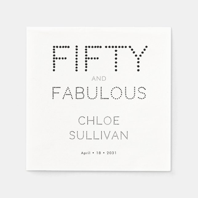 Fifty and Fabulous Name Date 50th Birthday Party Napkin (Front)