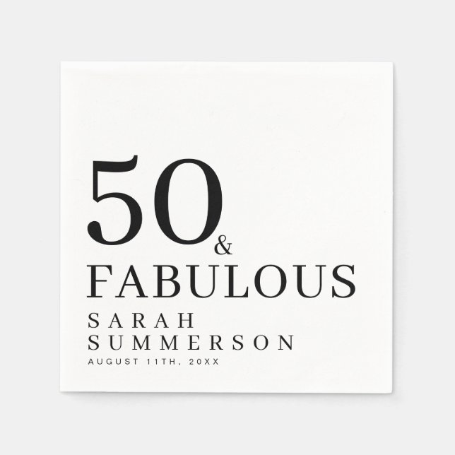 Fifty and Fabulous Name Date 50th Birthday Party Napkin (Front)