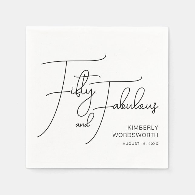 Fifty and Fabulous Name Date 50th Birthday Party Napkin (Front)