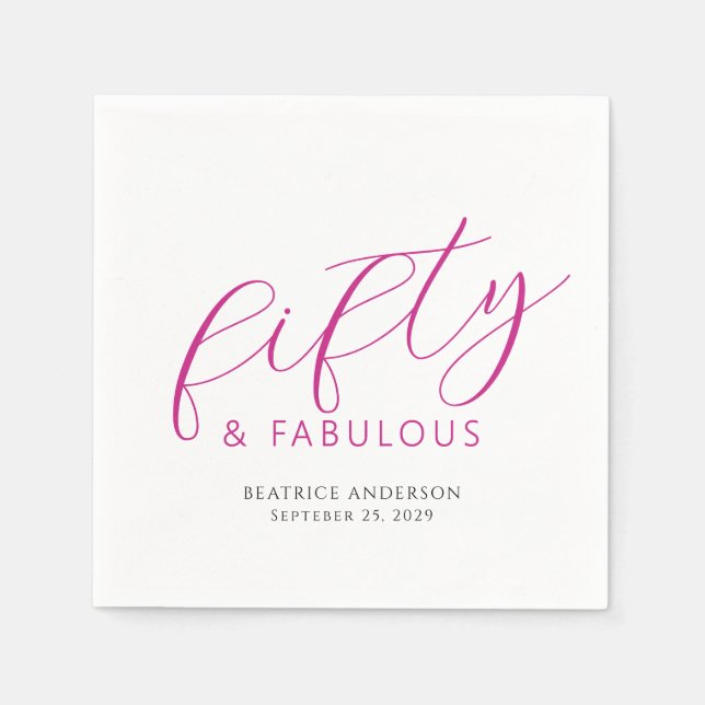 Fifty and Fabulous Name Date 50th Birthday Party Napkin (Front)