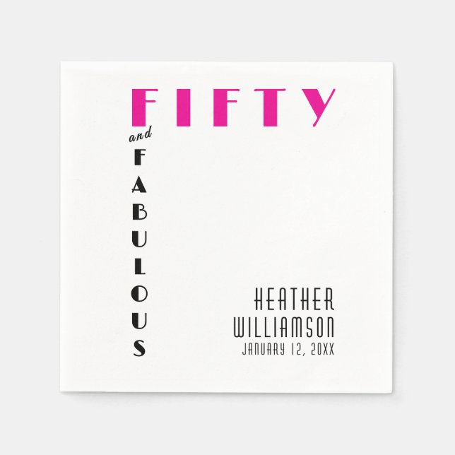 Fifty and Fabulous Name Date 50th Birthday Party  Napkin (Front)