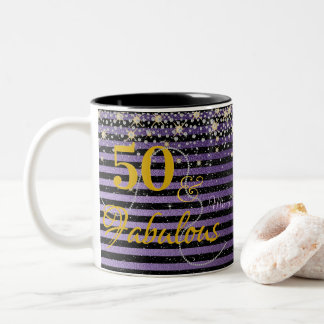 Fifty and Fabulous Pearls Diamonds Purple Birthday Two-Tone Coffee Mug