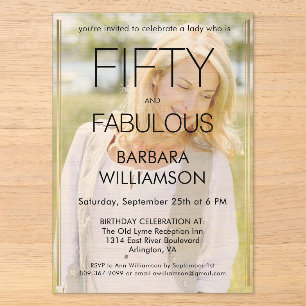 Fifty and Fabulous Photo 50th Birthday Party Acrylic Invitations