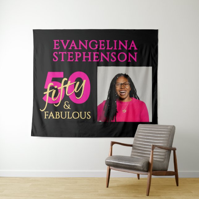 Fifty and Fabulous Photo 50th Birthday Tapestry (In Situ (Horizontal))