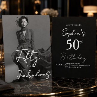 Fifty and Fabulous Photo Black 50th Birthday Invitation