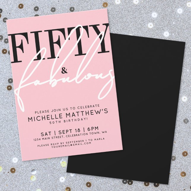 Fifty And Fabulous Pink 50th Birthday Party Invitation (Fifty And Fabulous Pink 50th Birthday Party Invitation)