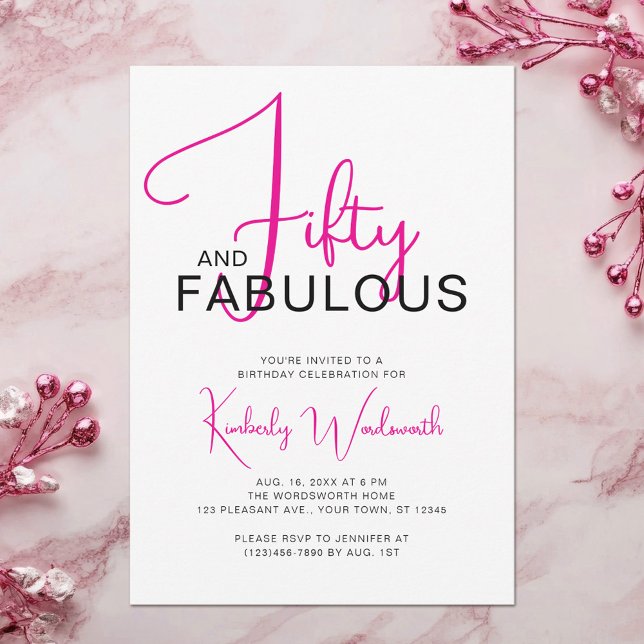 Fifty and Fabulous Pink 50th Birthday Party Invitation (Creator Uploaded)
