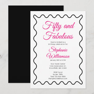 Fifty and Fabulous Pink and Black Script Invitation